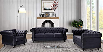 GDFStudio 40.6" Modern Velvet Accent Chair, Chesterfield Upholstered Lounge Chair with Rolled Arms, Comfy Single Sofa Chair with Button Tufted Back & Wood Tapered Legs for Living Room Bedroom, Black - color: Black, size: 1 Seat