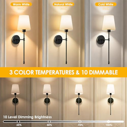 OCATO Wall Sconces Battery Operated 10000mAh Wireless Wall Sconces Set of 2 | Rechargeable Wall Lights with 10000mAh Dimmable Bulbs and Remote 7 Colors Wireless Wall Lamps for Bedroom Living Room Hallway - color: Black