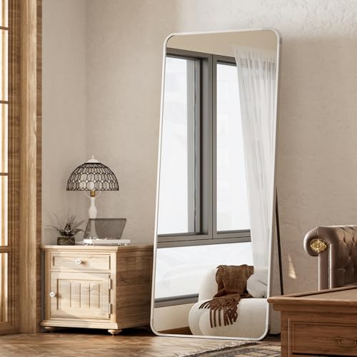 BEAUTYPEAK 65" x 24" Rounded Corner Full Length Mirror with Stand, Silver | Aluminum Alloy Frame with Standing, Leaning, or Wall-Mounted, Ideal for Bedroom, Dressing Room, Entryway, and Living Room - color: Silver, size: 65"L x 24"W