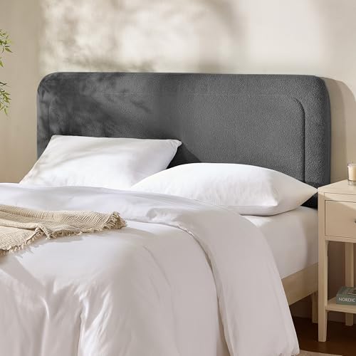 Hearth & Harbor Wall Mounted Full Headboard Only, Bed Headboard Full Size | Easy Assemble, Floating Peel & Stick, Upholstered Boucle, 3D Stitched Wall Panels, 5 Strips of 3M Tape Included, Grey - color: 05-grey, size: Full