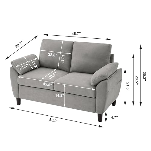 Small Loveseat Sofa, 57" Mid Century Modern Love Seat, 2 Seater Couches for Living Room, Bedroom, Small Spaces, Light Grey - color: Light Grey