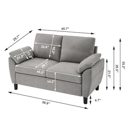 Small Loveseat Sofa, 57" Mid Century Modern Love Seat, 2 Seater Couches for Living Room, Bedroom, Small Spaces, Light Grey - color: Light Grey