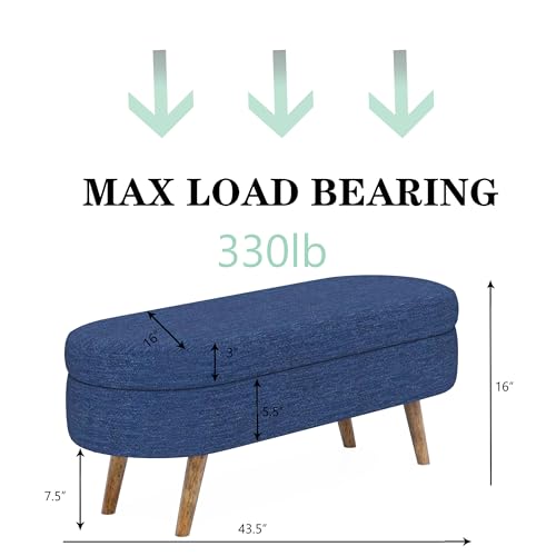 43.5" Ottoman with Storage, Storage Ottoman Bench with Safety Hinge, Foam End of Bed Bench, Upholstered Entryway Bench for Bedroom, Living Room & Window, Holds up to 330 lb, Blue - color: Blue+foam, size: 16"D x 43.5"W x 16"H