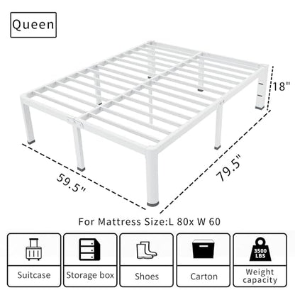 ROIL 18 Inch White Queen Bed Frame with Rounded Corner & 4 Mattress Baffles | Easy Assembly, Noise Free, 3500LBS Load Capacity, No Box Spring Needed, 16.4" Storage Space, Headboard Hole, Heavy Duty Steel - size: Queen, style: 18 Inch White