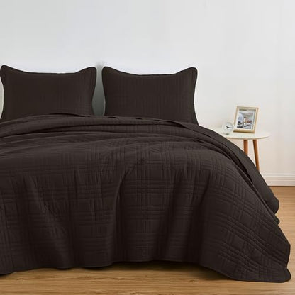 Chezmoi Collection Kingston Queen Size Bedspread Set, 3-Piece Brown Oversized Quilted Microfiber Lightweight Bedspread Coverlet (100"x106") for All Seasons - color: Brown, size: Queen