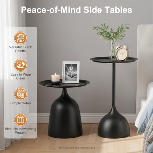 Gdrasuya10 Round Side Tables Set of 2, Large 15.7" Top, Metal Small Drink Accent Table Pedestal End Tables for Living Room Sofa Bedside Entryway & Office, Easy Assembly, Matte Black - color: Matte Black