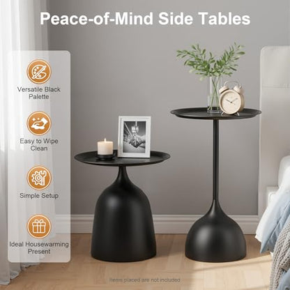 Gdrasuya10 Round Side Tables Set of 2, Large 15.7" Top, Metal Small Drink Accent Table Pedestal End Tables for Living Room Sofa Bedside Entryway & Office, Easy Assembly, Matte Black - color: Matte Black