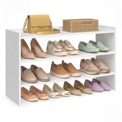 VASAGLE Shoe Rack for Closet, Stackable Organizer Shelf | Stackable Shoe Organizer Shelf for Entryway, 3 Tiers, 11.7 x 32.3 x 21.3 Inches, White, CUSTOS Collection, ULBS061WZ01S - size: 3 Tiers (32.3"W)