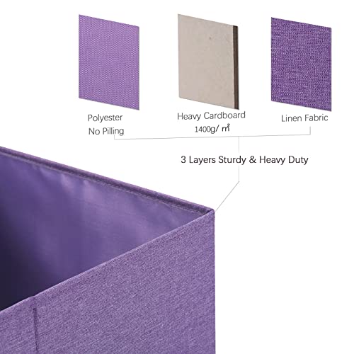 HOONEX Foldable Storage Bins with Lids, Pack of 2, Storage Boxes with 2 Carrying Handles and Sturdy Heavy Cardboard, 16.5" L x 11.8" W x 7.5" H for Shoes, Books, Clothes, Purple - color: Purple