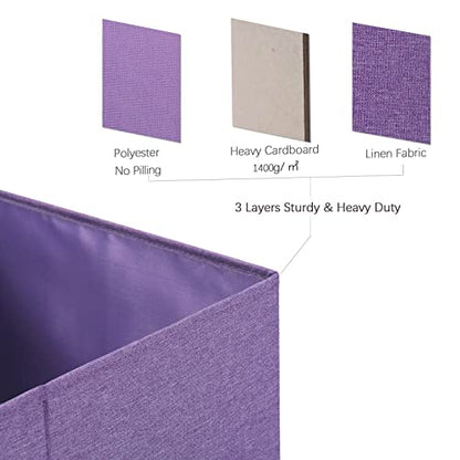 HOONEX Foldable Storage Bins with Lids, Pack of 2, Storage Boxes with 2 Carrying Handles and Sturdy Heavy Cardboard, 16.5" L x 11.8" W x 7.5" H for Shoes, Books, Clothes, Purple - color: Purple