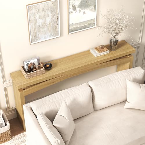 Wooden Extra Long Console Tables for Living Room, Natural Teak | Slim Entryway Table 63 Inches Long, Farmhouse Couch Table Behind Sofa for Hallway, Living Room, Home - color: Natural Teak