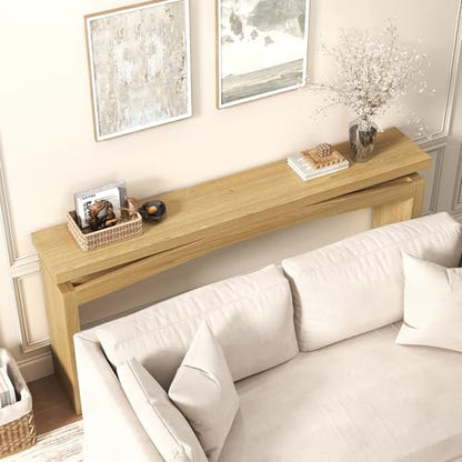 Wooden Extra Long Console Tables for Living Room, Natural Teak | Slim Entryway Table 63 Inches Long, Farmhouse Couch Table Behind Sofa for Hallway, Living Room, Home - color: Natural Teak