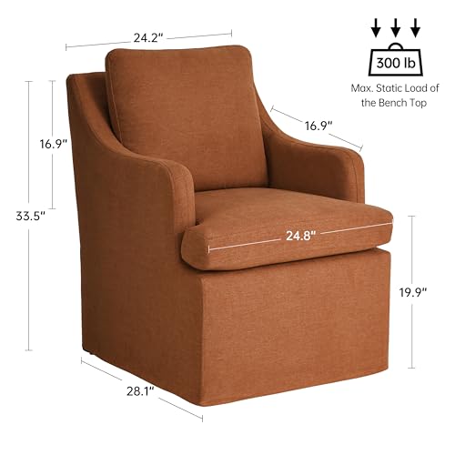 VKNOW Upholstered Dining Chairs Set of 2, Dining Room Chairs with Casters | Modern Rolling Dining Chairs with Armrest, Soft Chenille Fabric, Washable Cover, Easy Assembly, Living Room, Bedroom, Orange - color: Orange, size: 2