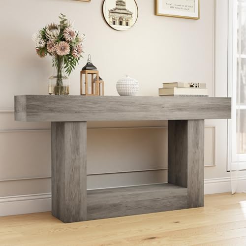Spaco 63'' Long Console Table,2 Tier Farmhouse Entryway Table Sofa Table with Storage,Wood Behind Couch Table for Living Room, Hallway,Foyer - color: Grey (63'')