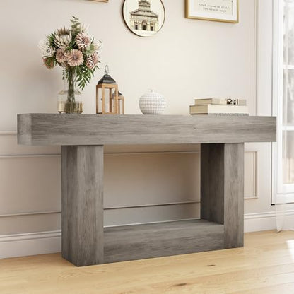Spaco 63'' Long Console Table,2 Tier Farmhouse Entryway Table Sofa Table with Storage,Wood Behind Couch Table for Living Room, Hallway,Foyer - color: Grey (63'')