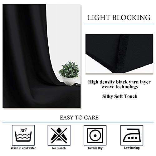 Diraysid Black Grommet Blackout Curtains for Bedroom Thermal Insulated Room Darkening Curtains Drapes, 42 x 63 Inch, 2 Panels - color: Black, size: 42"W x 63"L (Pack of 2)