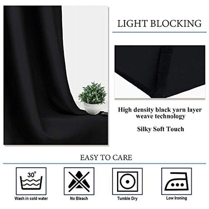 Diraysid Black Grommet Blackout Curtains for Bedroom Thermal Insulated Room Darkening Curtains Drapes, 42 x 63 Inch, 2 Panels - color: Black, size: 42"W x 63"L (Pack of 2)