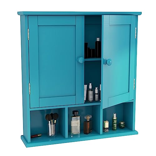 TaoHFE Turquoise Bathroom Cabinet,Bathroom Wall Cabinet with 2 Door | Adjustable Shelves,Over The Toilet Storage Cabinet,blue Bathrooms Cabinet Wall Mounted,Medicine Cabinets for Laundry - color: Turquoise