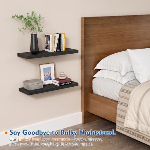 Harwaya 24 Inch Floating Shelves, Black Bedroom Floating Shelf for Wall | Wall Mounted Storage Shelves for Bedroom Bathroom Kitchen Office Living Room Books Plants - color: Black