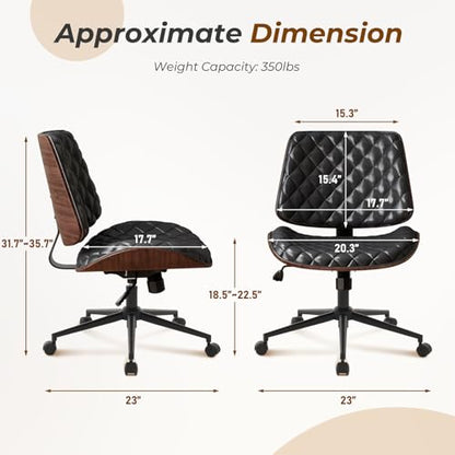 Furnimart Wooden Armless Desk Chair with Wheels, 360° Swivel Faux Leather Vanity Chair for Bedroom, Small Office Computer Task Chair for Home & Compact Spaces (PU Black) - color: Pu-black