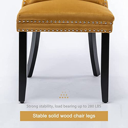 Virabit Velvet Upholstered Chairs Set of 6, Tufted Dining Chairs with Nailhead Back and Ring Pull Trim, Solid Wood for Kitchen/Bedroom/Dining Room (Gold) - color: Gold, size: set of 6