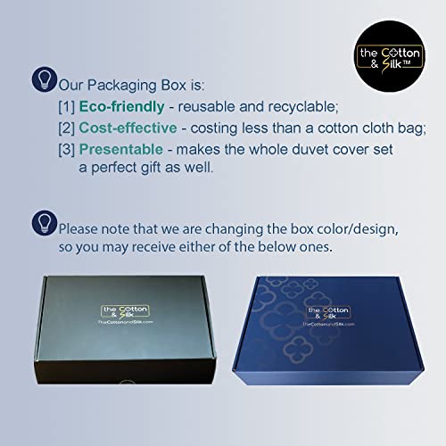THE COTTON & SILK® Long-Staple Cotton Duvet Cover Set - King Size | Misty Blue + White | 1 Duvet Cover & 2 Pillow Shams | Soft, Breathable, Comfortable, Luxury | Sateen Weave | Genuine 300 TC - color: Misty Blue + White, size: King Set (105“ x 93", 20"x36
