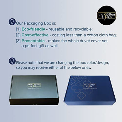 THE COTTON & SILK® Long-Staple Cotton Duvet Cover Set - King Size | Misty Blue + White | 1 Duvet Cover & 2 Pillow Shams | Soft, Breathable, Comfortable, Luxury | Sateen Weave | Genuine 300 TC - color: Misty Blue + White, size: King Set (105“ x 93", 20"x36