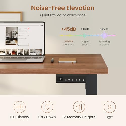 SEDETA Farmhouse L Shaped Standing Desk, 70.1" x 73.2" Height Adjustable Home Office Executive Desk with Drawers, Power Outlet, Monitor Stand, Sit Stand Table with Led Lights for Home Office, Black - color: Black