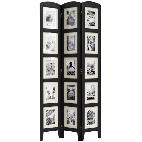 SZQINJI 3 Panel Photo Room Divider Screen, Black | Divider for Room Separation, for 8x10 Picture Frame Without Mat, for 5x7 Photo With Mat, Foldable, Mother Day's Gift - color: Black