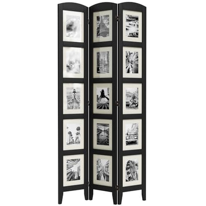 SZQINJI 3 Panel Photo Room Divider Screen, Black | Divider for Room Separation, for 8x10 Picture Frame Without Mat, for 5x7 Photo With Mat, Foldable, Mother Day's Gift - color: Black