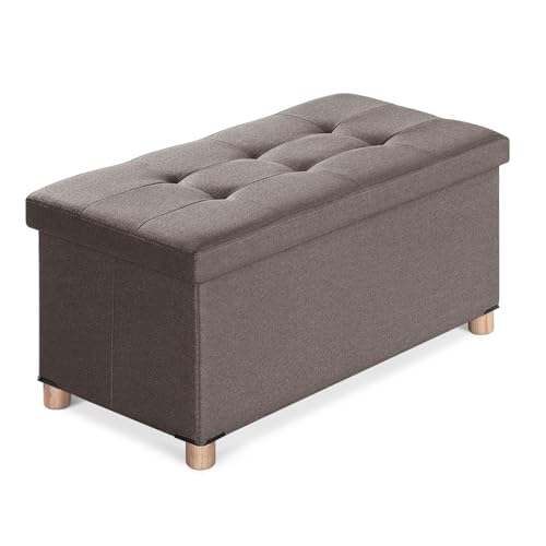 BRIAN & DANY Folding Storage Ottoman Bench, Ottoman with Storage Bench for Bedroom, Living Room, Entryway, Foot Rest with Legs, 15"x30"x15" (Brown) - color: Brown, size: 15"D x 30"W x 15"H