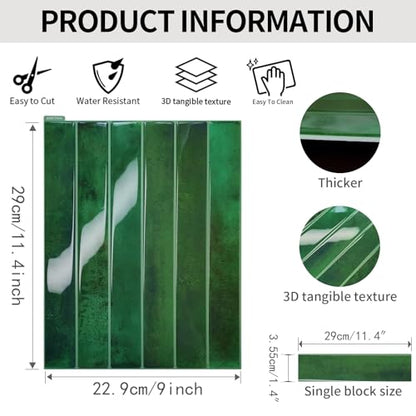 Renter Friendly Backsplash Tile Stickers for Kitchen Bathroom RV Easy Deco Just Peel Stick, Removable Emerald Green Tile Backsplash 10 Sheet 9 * 11.4 inch with Glossy and Thick Design - color: Emerald Green
