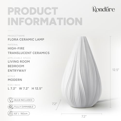 Modern Ceramic Decorative Table Lamp Living Room Bedroom Bedside | Handcrafted Unique Warm Ambient Lighting Lamp, Accent White Translucent Ceramic shade, Fully Dimmable, Corded, Bulb Included