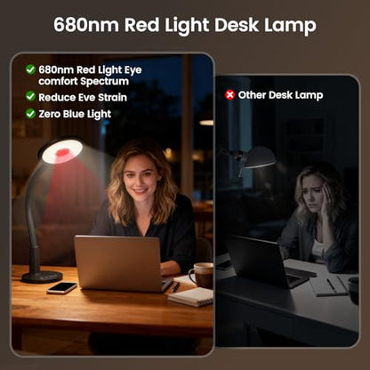 Glendan Desk Lamp for Home Office: Eye-Caring LED Red Light Desk Lamp, 10 Brightness & Flexible Gooseneck, Dimmable Desk Light with Memory & Timer, Table Lamp for Study, Bedroom