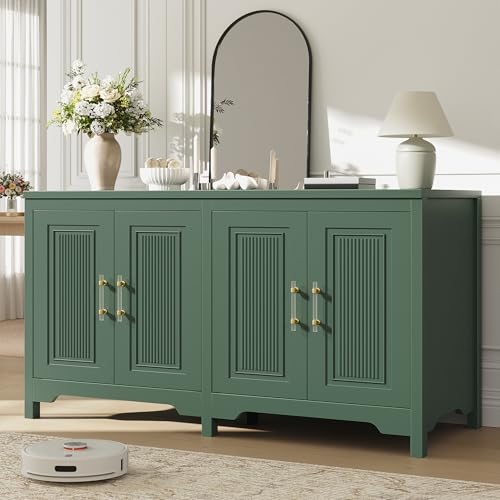 Jocoevol Buffet Cabinet with Storage, 55" Modern Farmhouse Sideboard Cabinet with Doors & Shelves, Kitchen Storage Cabinet for Kitchen Living Room,Green