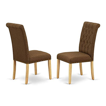 East West Furniture DLBR3-OAK-18 3 Piece Kitchen Table & Chairs Set Contains a Round Dining Table with Dropleaf and 2 Brown Linen Linen Fabric Upholstered Chairs, 42x42 Inch, Oak - color: Dlbr3-oak-18