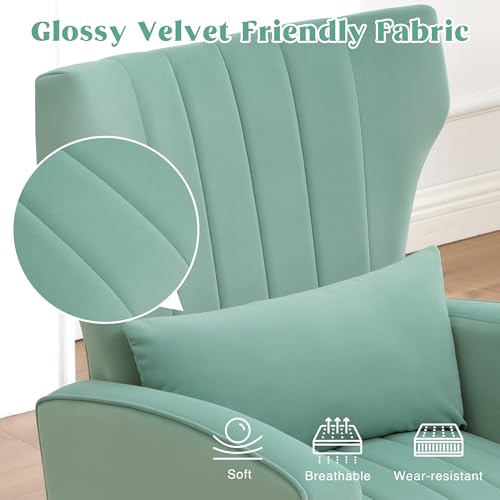 Accent Chairs Set of 2,Upholstered Living Room Chairs,High Back Arm Chairs with Metal Legs Lumbar Reading Chairs for Living Room,Bedroom, Apartment Lake Green - color: Lake Green, size: Set of 2
