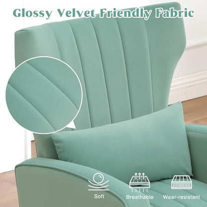 Accent Chairs Set of 2,Upholstered Living Room Chairs,High Back Arm Chairs with Metal Legs Lumbar Reading Chairs for Living Room,Bedroom, Apartment Lake Green - color: Lake Green, size: Set of 2