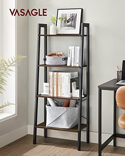 VASAGLE BARNET Collection - Ladder Shelf, Bookshelf, Storage Rack, Modern Bookcase for Living Room Home Office Kitchen, Steel Frame, 4-Tier, 22-Inch Wide, Hickory Brown and Ink Black ULLS44BF - color: Hickory Brown + Ink Black, size: 4 Tiers (22"W), style