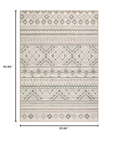 Haven Modern Geo Machine Washable Area Rug with Airflo Technology for Easy Clean, Ultra-Soft Non-Slip Rug with Built-in Pad, Pet, Family & Allergy Friendly Rug, Beige/Brown, 5'x7' - color: Beige/Brown Geo Stripe, size: 4'11" x 6'11" (Rectangular)