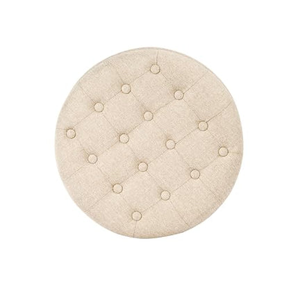 HomePop 19" Button Tufted Round Storage Ottoman - Tan Woven - color: Tan Woven