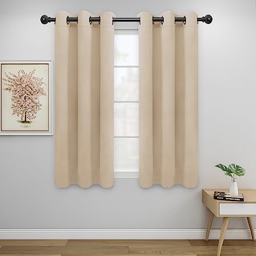 Easy-Going Thermal Grommet Blackout Curtains, 2 Panels 34x54 in, Beige | Washable Grommet Top Window Drapes for Bedroom and Living Room, Noise Reduction, Room Darkening - color: Beige, size: 34"W x 54"L (Pack of 2)