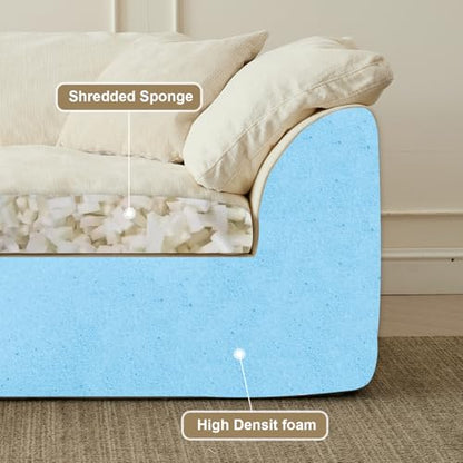 Cloud Couch Sectional for Living Room, Modular L Shaped Boneless Sofa with Chaise, Compressed No Assembly Couch, Deep Seat Chenille Upholstered Convertible Sofa Bed (White) - color: Warm White