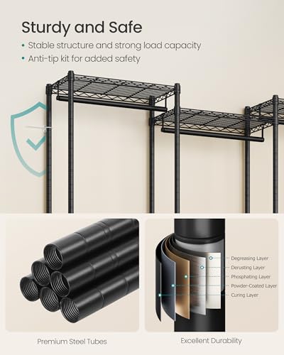 SONGMICS Heavy-Duty Clothes Rack, Garment Rack, Portable Closet, 86.4-Inch Wide Clothing Rack with Adjustable Mesh Shelves and Hanging Rails, Ink Black ULGR434B01 - color: Ink Black, size: 86.4"L x 76"H, style: Without Fabric Cover