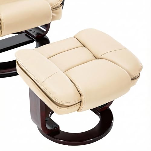 Swivel Recliner Chair with Ottoman Reclining Lounge Sofa Footrest, Set of 1 | 360°Sturdy Wood Base, Soft Faux Leather, Upholstered Ultra-Plush Foam, Modern Armchair, Living Room Bedroom Office Reading - color: Beige, size: Set of 1