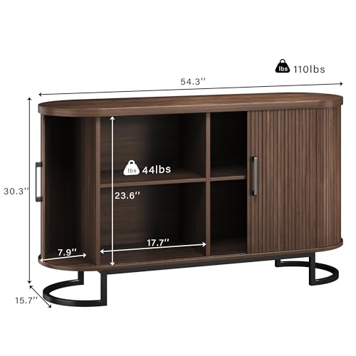 HUAHUU 54.3" Sideboard Buffet Cabinet with Storage, Sliding Door & Adjustable Shelf, Modern Buffet Storage Cabinet for Kitchen, Entryway, Walnut - color: Walnut, size: 15.7"D x 54.3"W x 30.3"H