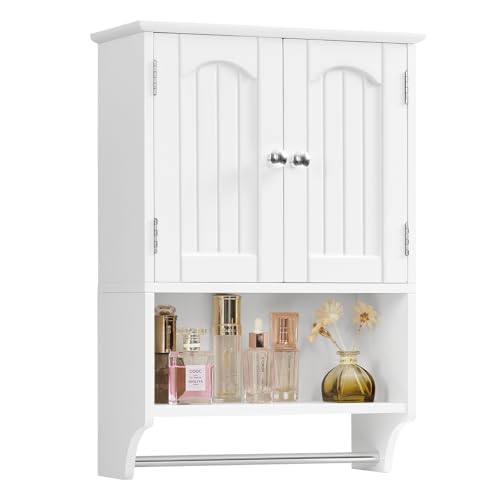 Medicine Cabinet with Adjustable Shelves and Towel Rack, Wall Mounted Bathroom Cabinet Over the Toilet Storage for Bathroom, Living Room, White - color: White With Towel Bar, size: 7.1"D x 15.4"W x 22"H
