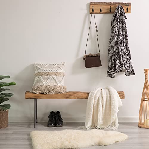 Vintiquewise Rustic Carved Wood Natural Log Accent Bench for Entryway, Indoor and Outdoor
