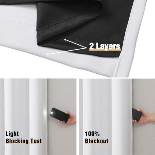 ChrisDowa White 100% Blackout Curtains for Bedroom 63 Inches Long 2 Panels | 2 Thick Layers, Thermal Insulated, Grommet, Window Treatment, Living Room Drapes with Black Liner, Pure White, 38 x 63 Inch - color: White, size: 38"W x 63"L (Pack of 2)