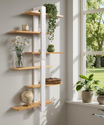 SUMGAR Floating Shelves for Wall, 3 Tier White Wood Adjustable Shelf Unit | 20 Inch All Pine Wood, Decorative Shleving, Plants Photos Display, for Living Room, Bedroom, Office, Bathroom - color: White&wooden